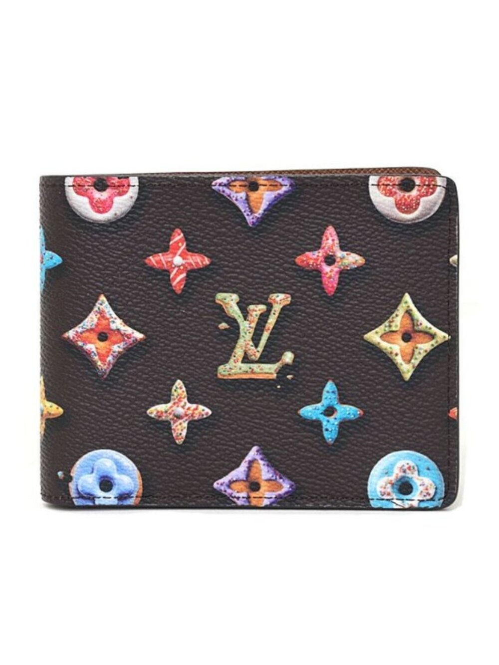 Louis Vuitton Portefeuille Calfskin Bifold Wallet Monogram Donut Canvas